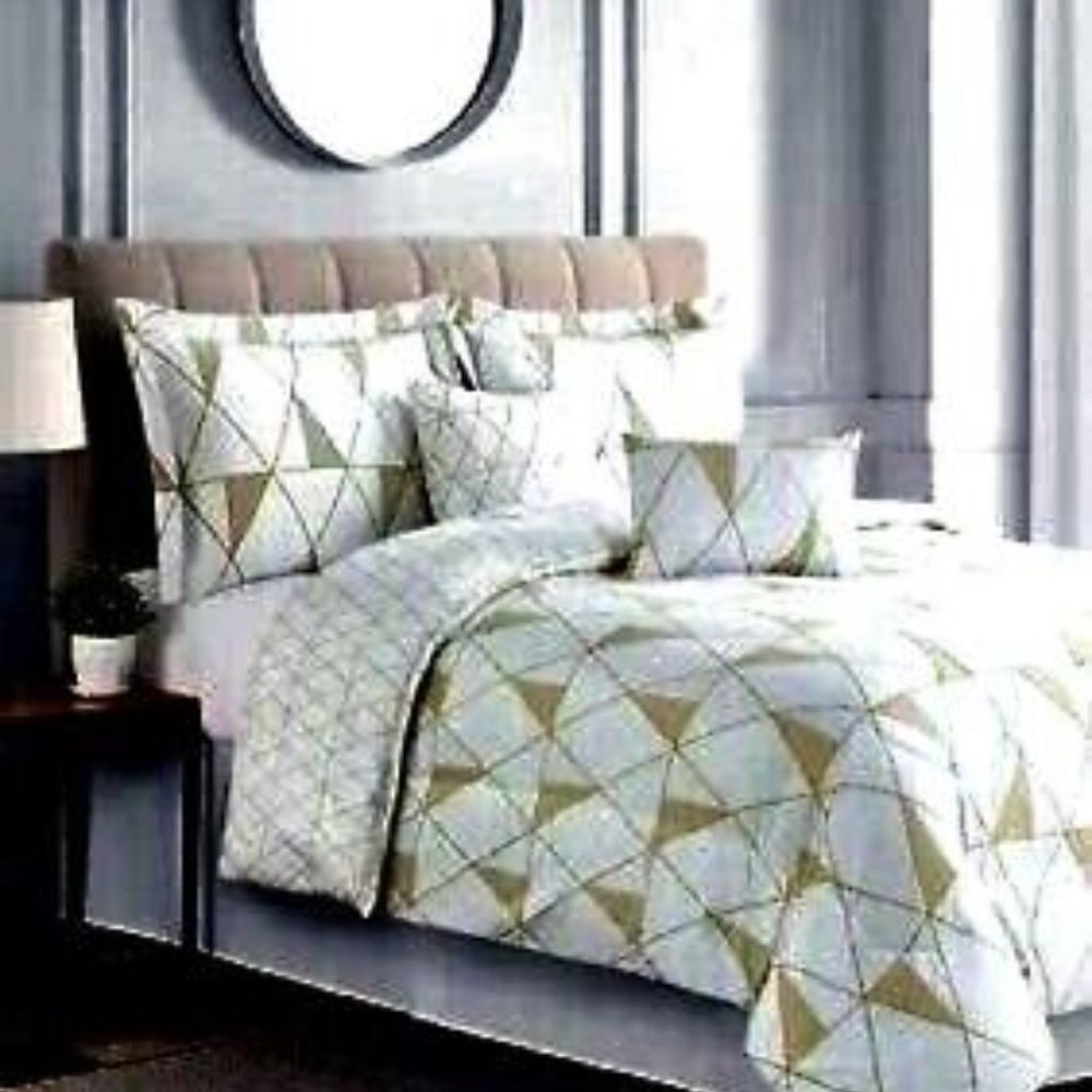 MSH 6 Pc. GEOMETRIC Lincoln GOLD/WHITE Queen COMFORTER SET